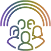 Icon of group of people under a rainbow